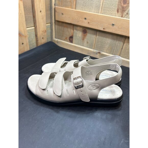 Propét Womens Beige Leather Adjustable Sandals Size 10 S (4A) Narrow Fit - Picture 7 of 9